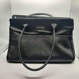 Mary Kay Black Faux Leather Tote Bag Zipper Closure 18"x12"x6" Floral Interior